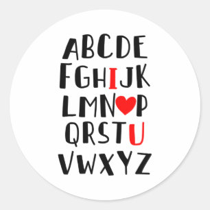 Pegatina Redonda Abcd Te Amo Alfabeto Hombres Mujeres Bonito Divert
