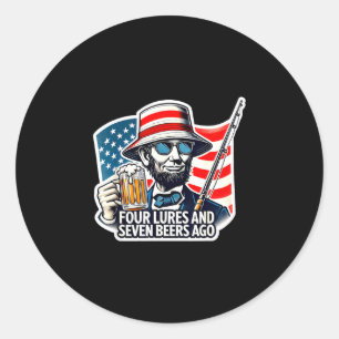 Pegatina Redonda Abe lincoln cuatro señuelos siete cervezas atrás p