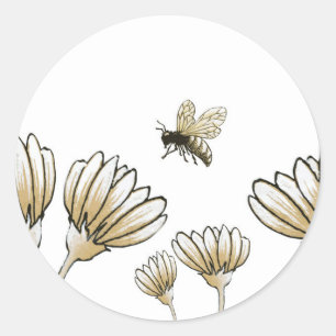 Pegatina Redonda Abeja abdominal con flores