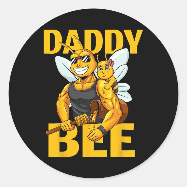 Pegatina Redonda Abeja Abeja Papi Con Hija Chica Fath (Anverso)
