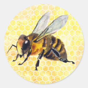 Pegatina Redonda Abeja acuarela a Pegatinas de Honeycomb