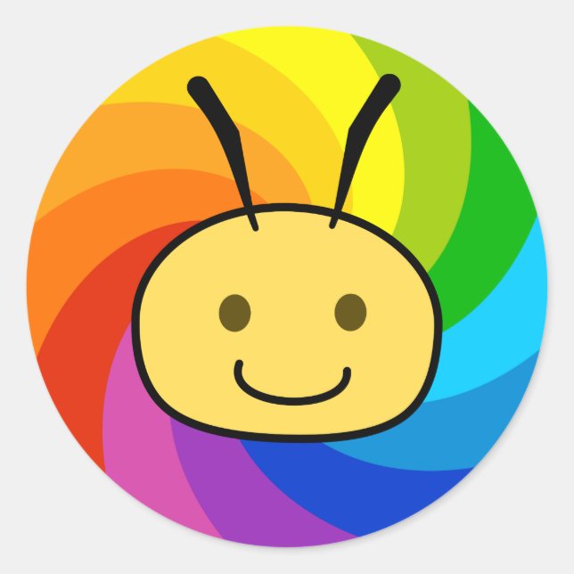 Pegatina Redonda Abeja arco iris (Anverso)