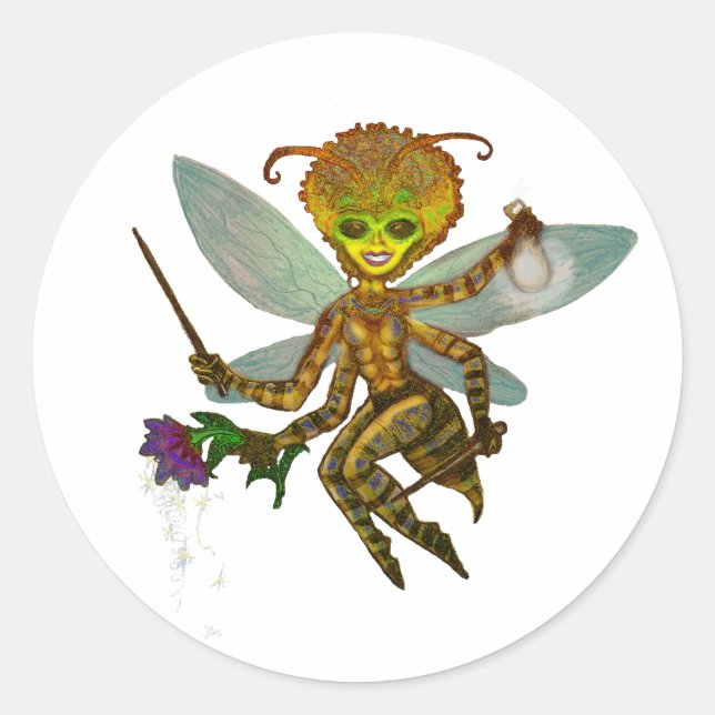 Pegatina Redonda abeja batida reina (Anverso)