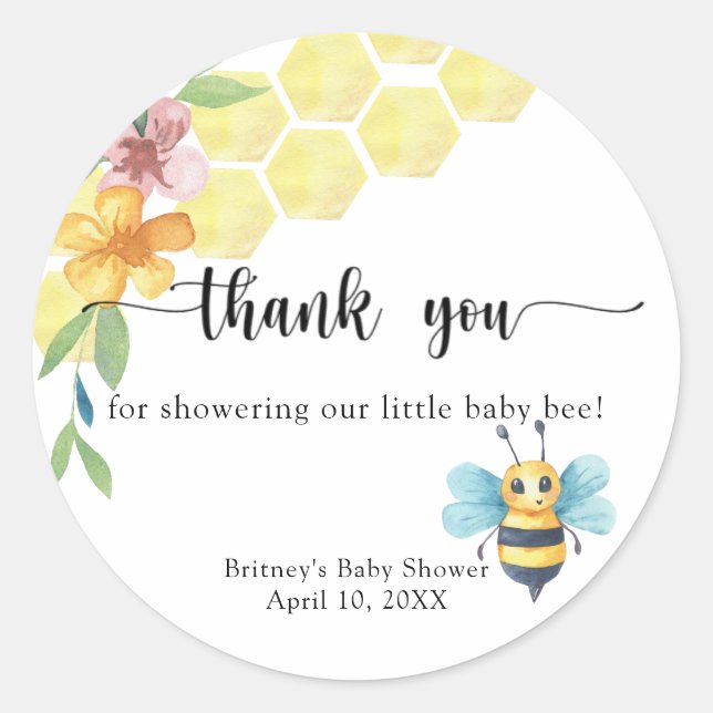 Pegatina Redonda Abeja Bebé - gracias (Anverso)