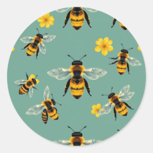 Pegatina Redonda Abeja Carpintera Acuarela Realista Panal