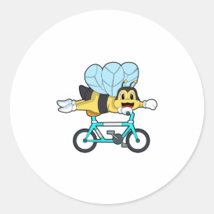 Pegatina Redonda Abeja con bicicleta