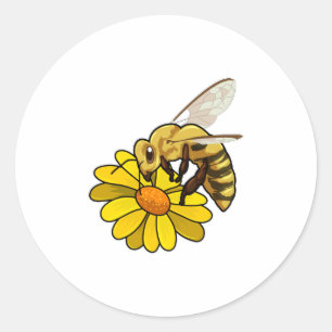 Pegatina Redonda Abeja con flores