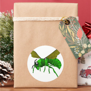Pegatina Redonda Abeja de avispón verde personalizado y lima