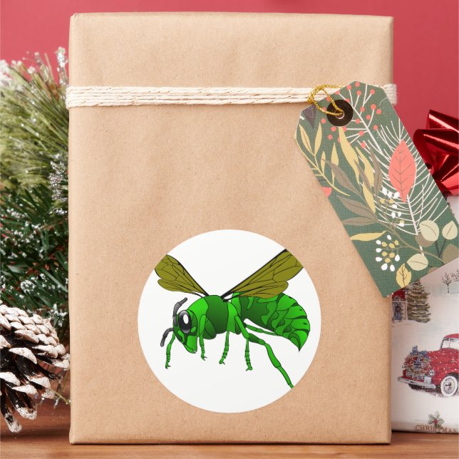 Pegatina Redonda Abeja de avispón verde personalizado y lima (Vacaciones)