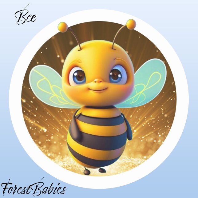 Pegatina Redonda Abeja de burbujas 🐝 gráfico de Personalizado anim (🐝 Bumble Bee, ForestBabies Classic Round Sticker)