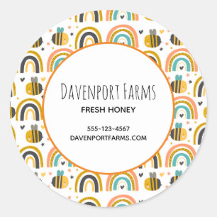 Pegatina Redonda Abeja de burbujas y negocio de patrones de arcos d