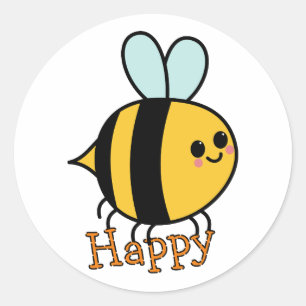 Pegatina Redonda Abeja de dibujos animados linda feliz 