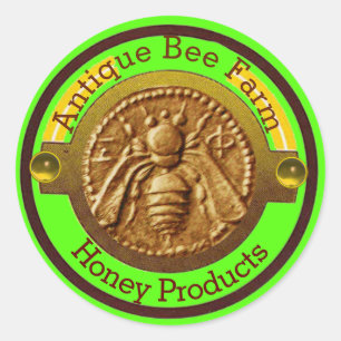 Pegatina Redonda Abeja de HONEY / AZOTEADOR DE MANTENIMIENTO verde