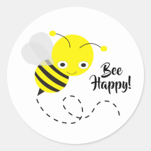 Pegatina Redonda Abeja de la burbuja amarilla, ¡Abeja feliz!