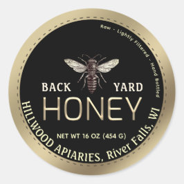 Pegatina Redonda Abeja de la reina de la frontera dorada con miel J