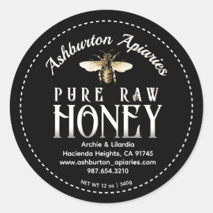 Pegatina Redonda Abeja de miel de abeja negra con clase