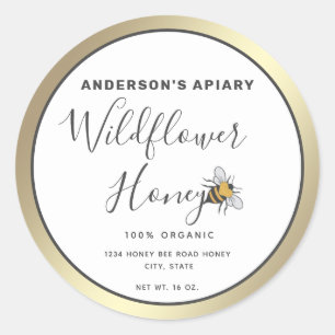 Pegatina Redonda Abeja de miel de corazón moderno