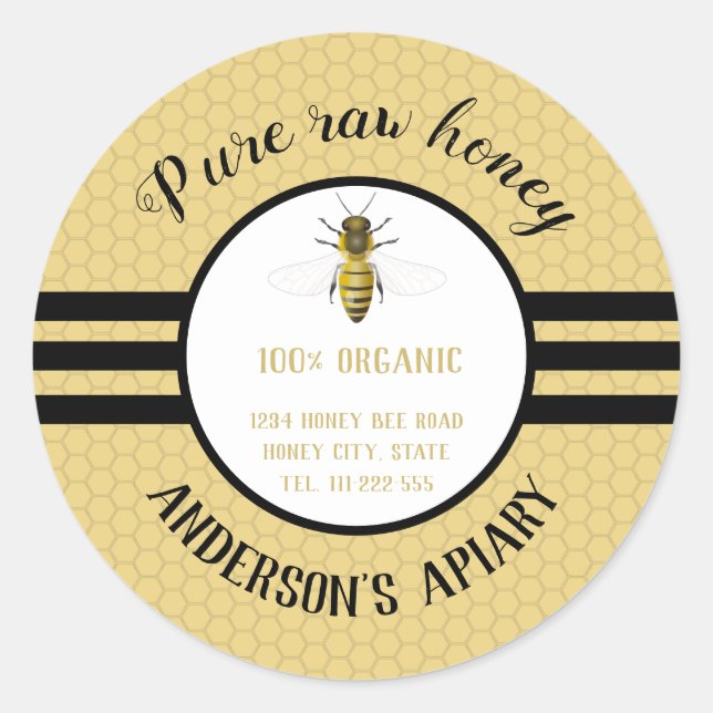 Pegatina Redonda Abeja de miel de moda vintage (Anverso)
