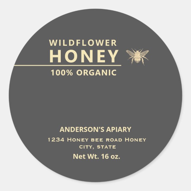 Pegatina Redonda Abeja de miel de oro moderno (Anverso)