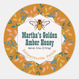 Pegatina Redonda Abeja de miel simple Añadir logotipo Honey Jar