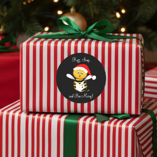 Pegatina Redonda ¡Abeja de Navidad Abeja Cantarina Alegre!