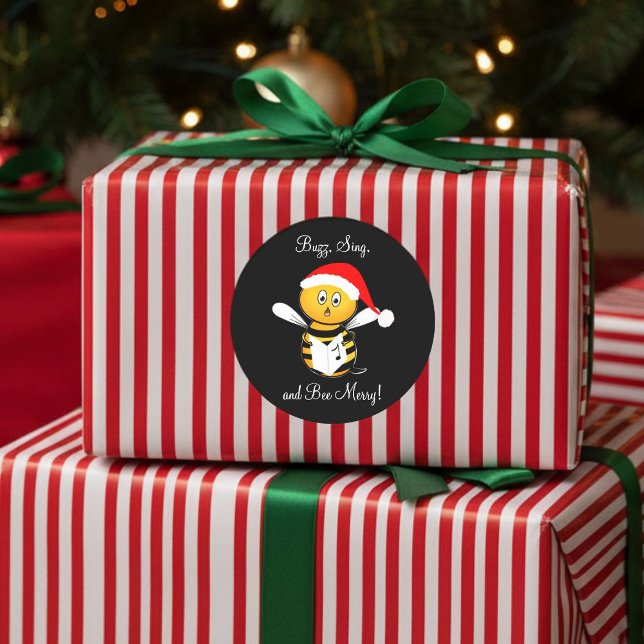 Pegatina Redonda ¡Abeja de Navidad Abeja Cantarina Alegre! (Subido por el creador)