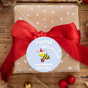 Pegatina Redonda Abeja de Navidad con sombrero de Papá Noel Niño