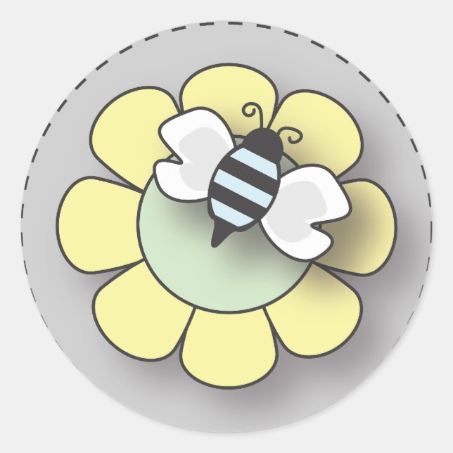 Pegatina Redonda Abeja de niño en azul (Anverso)