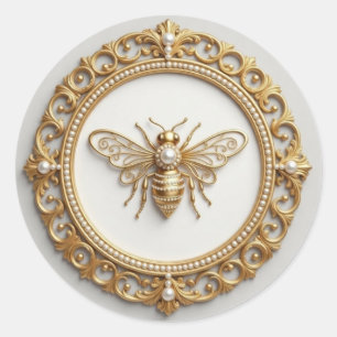 Pegatina Redonda Abeja de perla y oro elegante