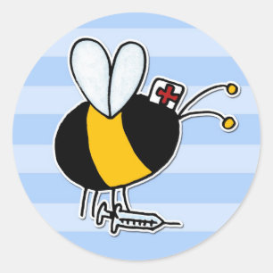 Pegatina Redonda abeja de trabajador - enfermera