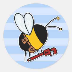 Pegatina Redonda abeja de trabajador - fontanero