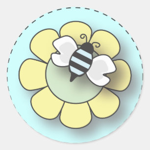 Pegatina Redonda Abeja del bebé en azul