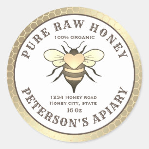 Pegatina Redonda Abeja dorada vendimiosa tarro