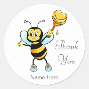 Pegatina Redonda Abeja dulce con corazón gracias