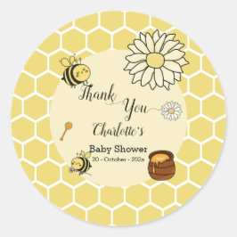 Pegatina Redonda Abeja dulce con dulce miel Baby Shower