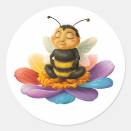 Pegatina Redonda Abeja En Una Flor Vibrante Haciendo Yoga