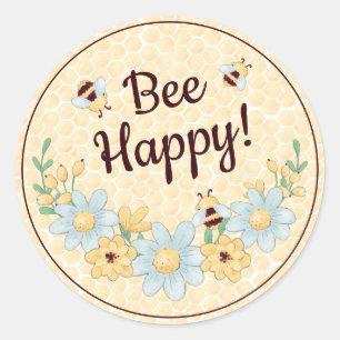 Pegatina Redonda Abeja Feliz Abejorro Lindo
