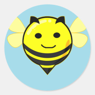Pegatina Redonda Abeja feliz con azul