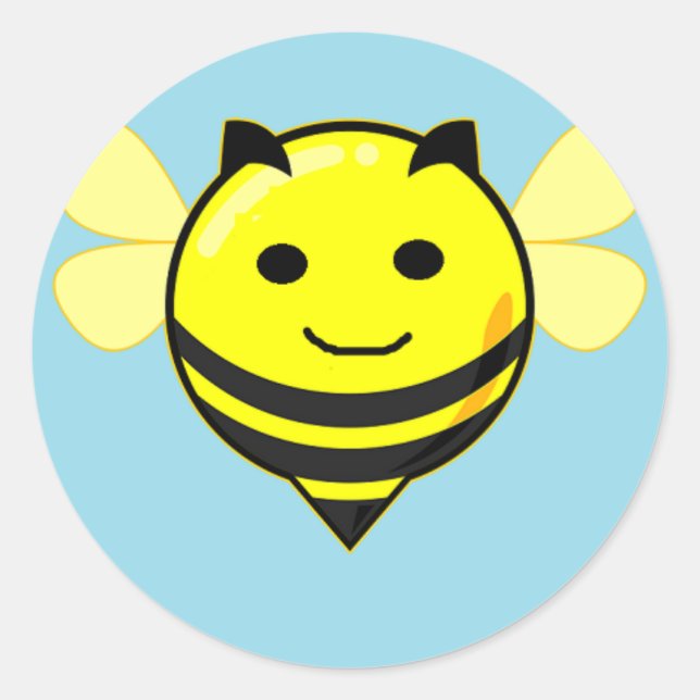 Pegatina Redonda Abeja feliz con azul (Anverso)