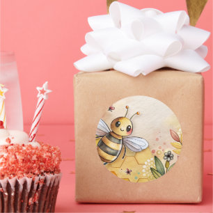 Pegatina Redonda Abeja Feliz Panal Abejorro