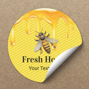 Pegatina Redonda Abeja fresca de miel y abeja acuática de miel