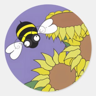 Pegatina Redonda Abeja Girasol