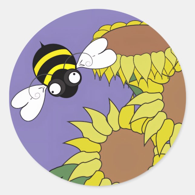 Pegatina Redonda Abeja Girasol  (Anverso)