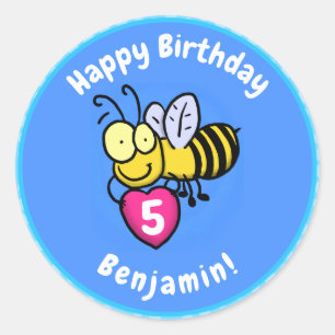 Pegatina Redonda Abeja graciosa y linda con ilustracion personaliza
