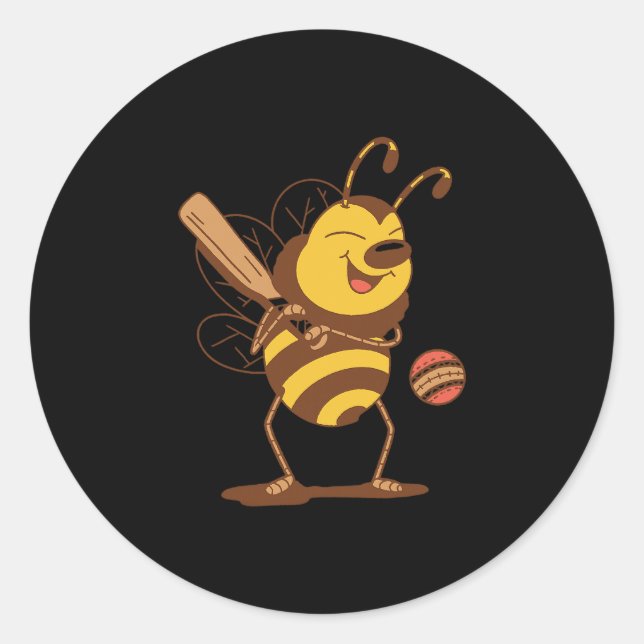 Pegatina Redonda Abeja jugando cricket (Anverso)