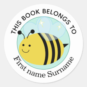 Pegatina Redonda Abeja Melífera Este Libro Pertenece Personalizado