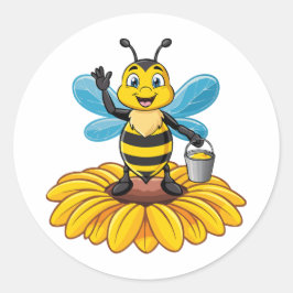 Pegatina Redonda abeja melífera europea