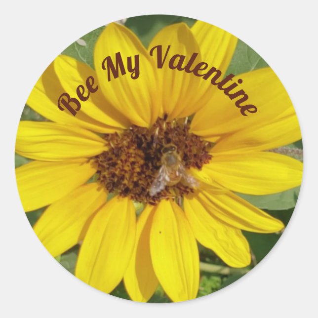 Pegatina Redonda Abeja mi foto de San Valentín en girasol (Anverso)