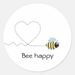 Pegatina Redonda Abeja positiva feliz en el personalizado amoroso