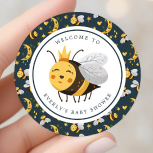 Pegatina Redonda Abeja Reina Abeja Mellera Lindo Shower de Bebe
